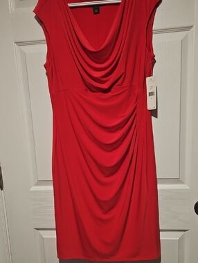 Lauren Ralph Lauren Red Draped Cowl Midi Dress